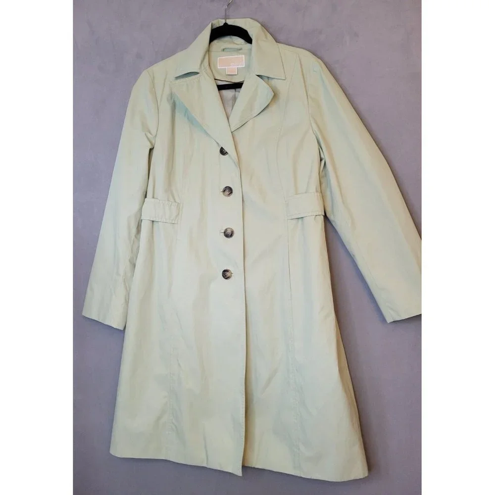 Michael Kors Trench Coat Womens Size L Mint Green GUC! - Picture 1 of 16
